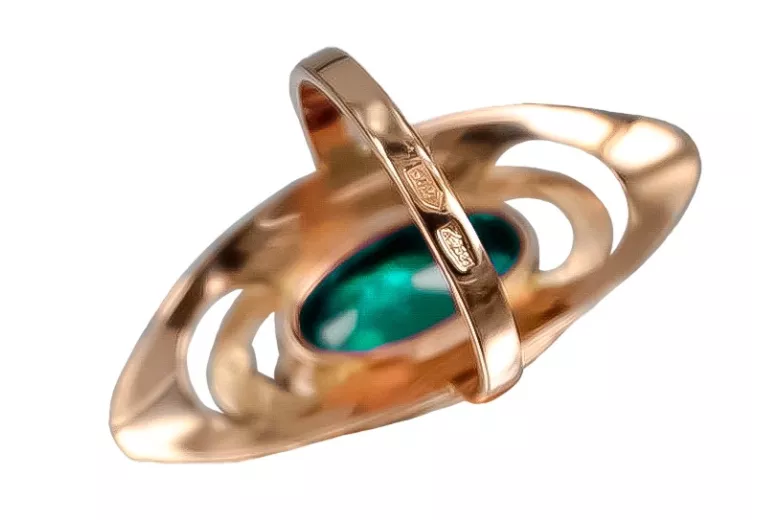 Золотий російський перстень із рожевого золота, позолоченого срібла 925 проби зі смарагдом vrc189rp Vintage