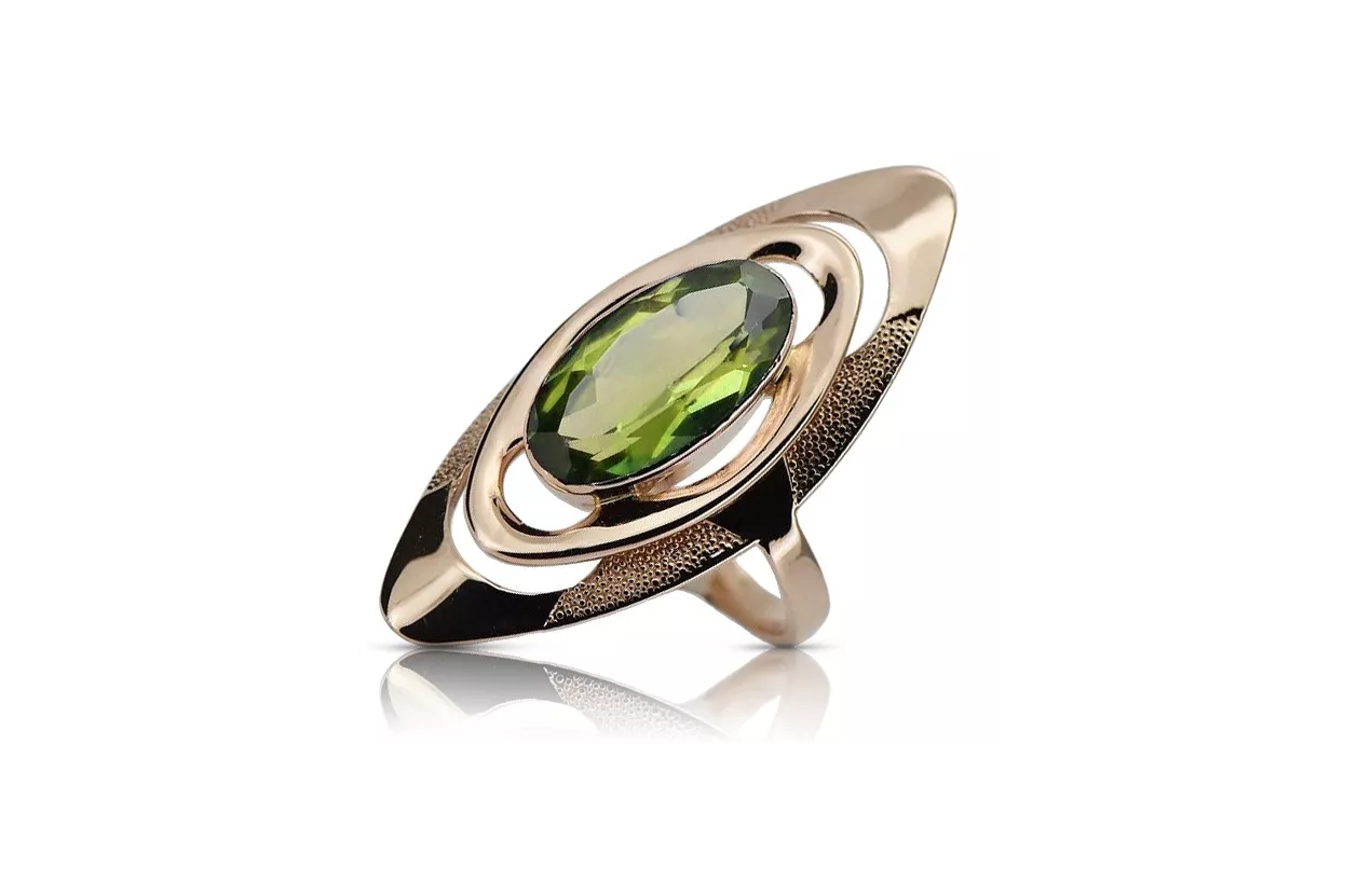Złoty Rosyjski pierścionek z różowego złota srebro pozłacane 925 z Peridotem vrc189rp Vintage