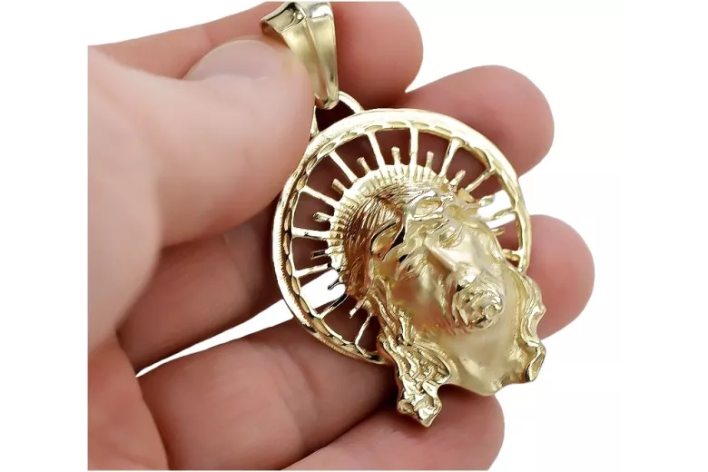 Jezus-Medaillon-Symbol-Anhänger aus 14-karätigem Gold, pj008y