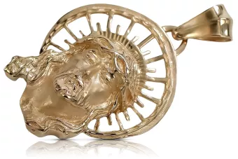 copie pictogramă medalion de aur 14k 585 aur galben cap Iisus pj008y