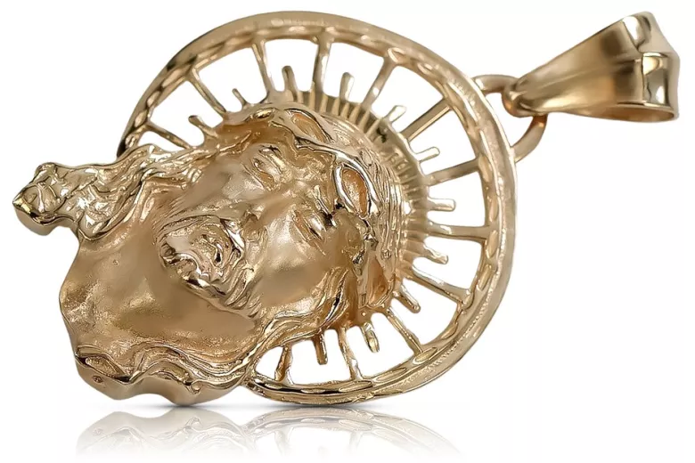 копие на златен медальон икона 14k 585 жълто злато глава на Исус pj008y