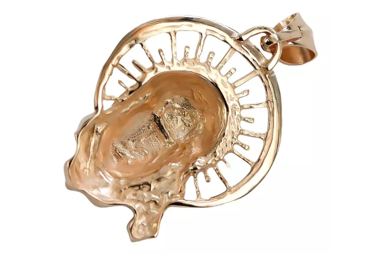 Medalik z czerwonego różowego złota ikona 14k 585 głowa Jezusa pj008r
