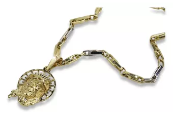 Colgante Jesús de oro de 14k y cadena de anclaje pj008yL&cc062y