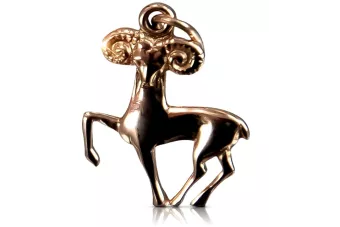 Rose red pink 14k gold pendant 585  Vintage Aries zodiac vzp006