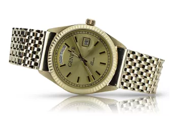 Желтые 14k 585 золотые мужские часы унисекс белый циферблат Geneve mw013ydy&mbw013yo