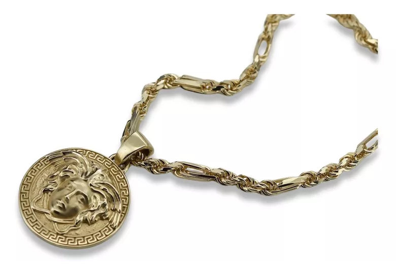 Médaille de style grec Jellyfish & Corda Figaro chaîne d'or 14k cpn049y20έcc004y45