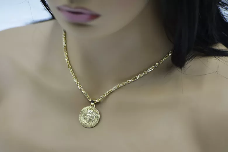 médaillon d'or méduse de la route grecque Versace 14k 585 avec chaîne Corda Figaro cpn049y20&cc004y45