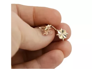 Vintage rose pink 14k 585 gold  Vintage flower earrings ven002