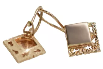 Vintage rose pink 14k 585 gold  Vintage square earrings ven006
