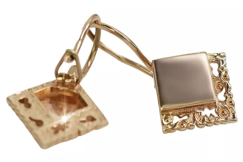 Vintage rose pink 14k 585 gold  Vintage square earrings ven006