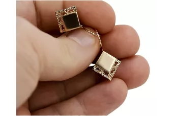 Vintage rose pink 14k 585 gold  Vintage square earrings ven006