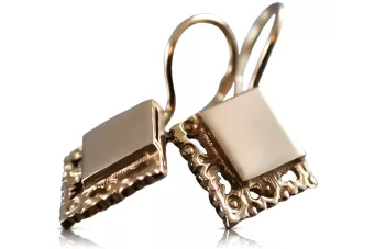 Rosa rusa rosa soviético 14k 585 oro URSS Pendientes cuadrados vintage ven006