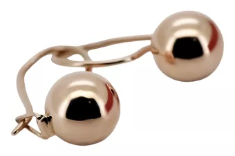 Rosa rusa rosa soviético 14k 585 oro URSS Pendientes de bola vintage ven007