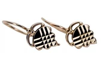 Русская роза розовая Советская 14к 585 золото СССР Винтажные серьги из листьев ven009