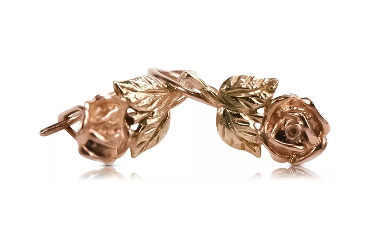 Vintage rose pink 14k 585 gold  Vintage rose flower earrings ven010r