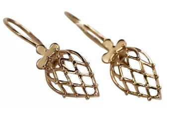 Vintage rose pink 14k 585 gold  Vintage leaf earrings ven014