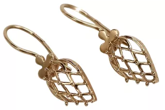 Vintage rose pink 14k 585 gold  Vintage leaf earrings ven014