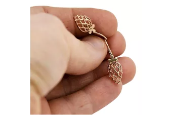 Rosa rusa rosa soviético 14k 585 oro URSS Pendientes de hoja vintage ven014