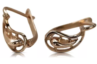 Rosa rusa rosa soviético 14k 585 oro URSS Pendientes de hoja vintage ven018