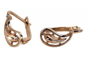 Руска роза розова съветска 14k 585 злато СССР реколта листа обеци ven018