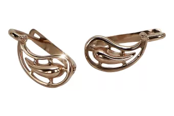 Руска роза розова съветска 14k 585 злато СССР реколта листа обеци ven018