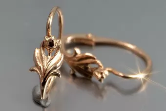 Vintage rose pink 14k 585 gold  Vintage rose flower earrings ven019
