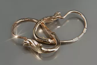 Rosa rusa rosa soviético 14k 585 oro URSS Pendientes vintage de flor de rosa ven019