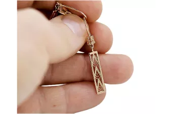 Rose pink 14k 585 gold Vintage Hanging earrings ven020