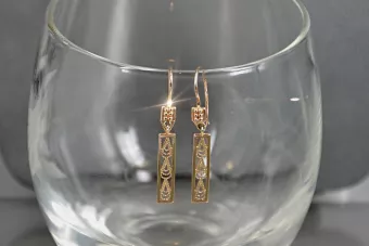 Rose pink 14k 585 gold Vintage Hanging earrings ven020