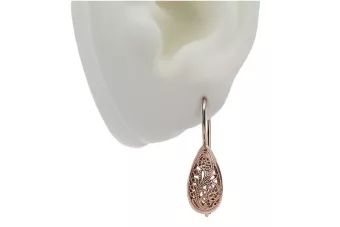 Vintage różowe złoto kolczyki listki 14k 585 ZSRR Vintage ven023