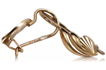 Rosa rusa rosa soviético 14k 585 oro URSS Pendientes de hoja vintage ven027