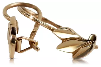 Vintage rose pink 14k 585 gold  Vintage leaf earrings ven028