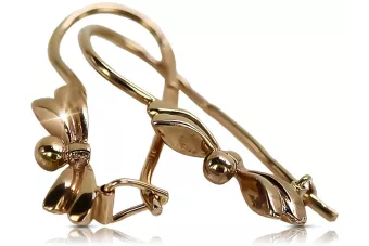 Vintage rose pink 14k 585 gold  Vintage leaf earrings ven032