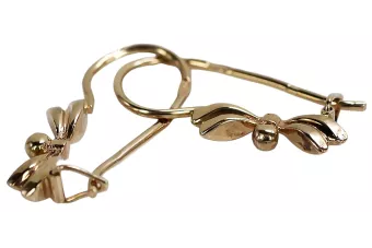 Rosa rusa rosa soviético 14k 585 oro URSS Pendientes de hoja vintage ven032