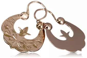 Rosa rusa rosa soviético 14k 585 oro URSS Vintage Pendientes Gipsy ven033