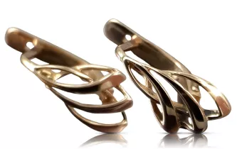 Російська троянда рожева радянська 14к 585 золото СРСР Старовинні сережки-листочки ven035