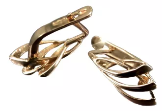 Rosa rusa rosa soviético 14k 585 oro URSS Pendientes de hoja vintage ven035