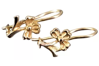 Rosa rusa rosa soviético 14k 585 oro URSS Pendientes de flores vintage ven036