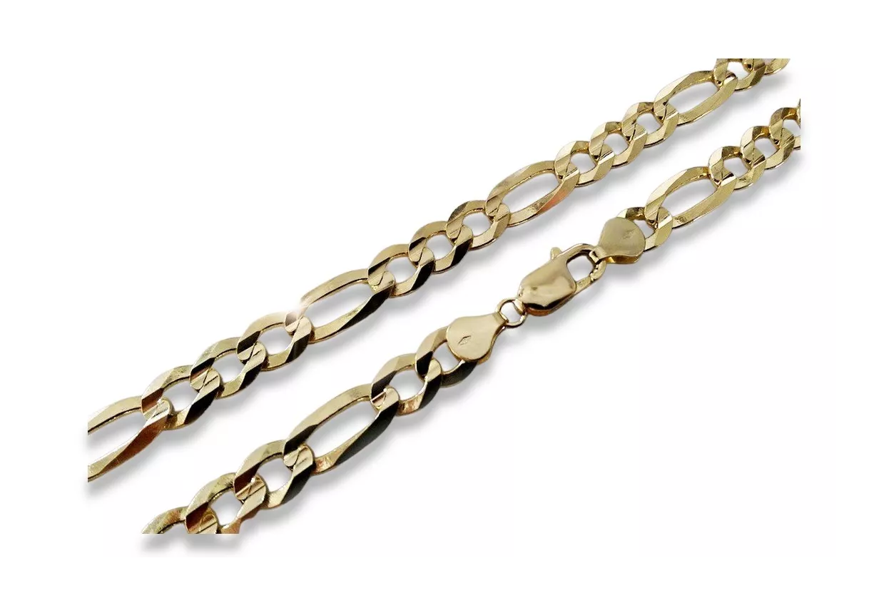Russisches rosafarbenes italienisches Gelbgold-Figaro-Armband mit Diamantschliff cb007