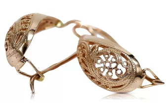 Vintage różowe złoto kolczyki listki 14k 585 ZSRR Vintage ven023