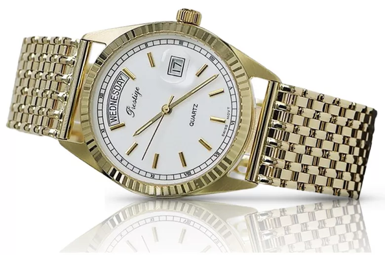 Złoty zegarek z bransoletą męski 14k 585 Geneve mw013ydw&mbw013y