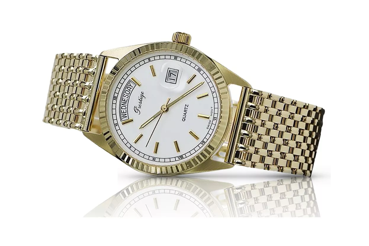 копия мужских золотых часов с браслетом 14k 585 Geneve mw013ydbc&mbw013y