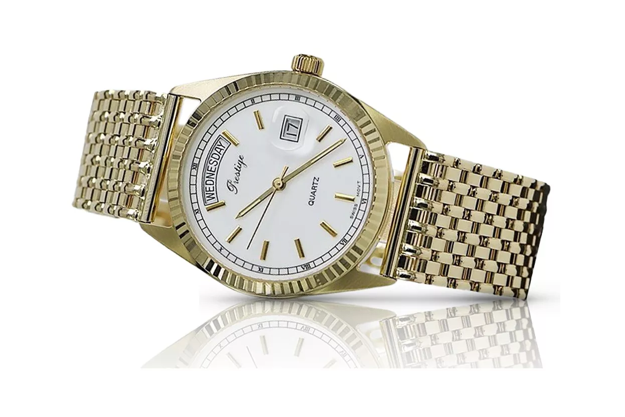 копія чоловічого золотого годинника з браслетом 14k 585 Geneve mw013ydbc&mbw013y