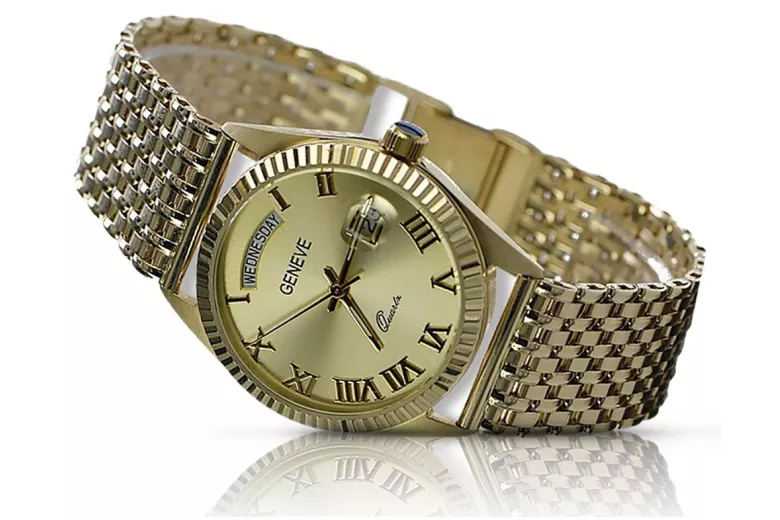 Gold men's watch Geneve ★ zlotychlopak.pl ★ Gold purity 585 333 Low Price!