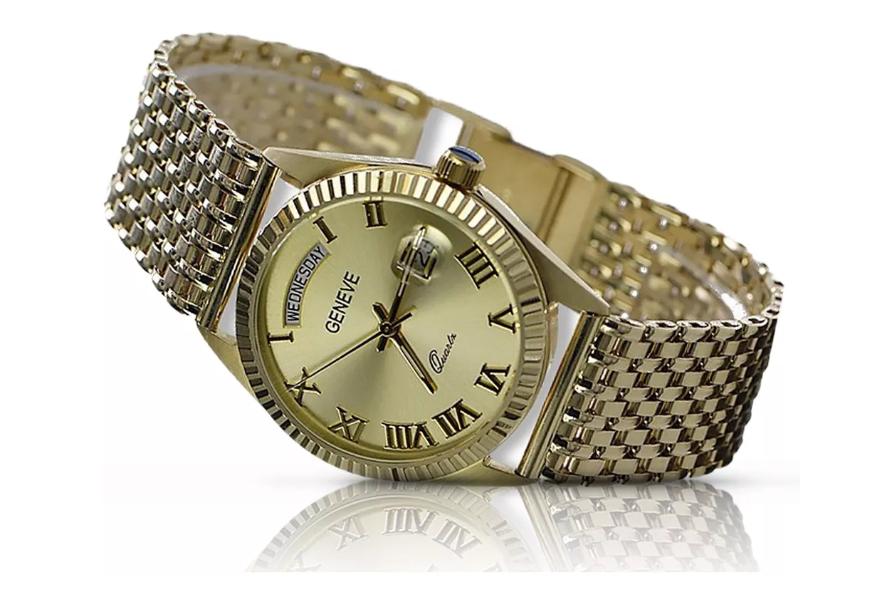 Gold men's watch Geneve ★ zlotychlopak.pl ★ Gold purity 585 333 Low Price!