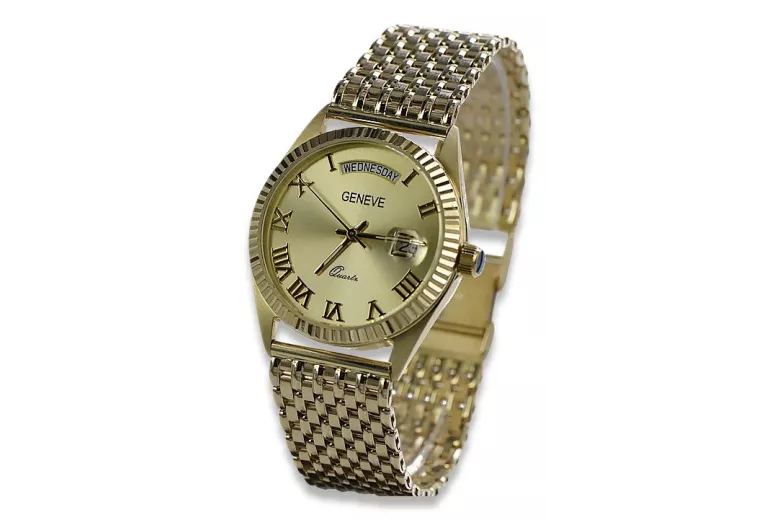 Gold men's watch Geneve ★ zlotychlopak.pl ★ Gold purity 585 333 Low Price!