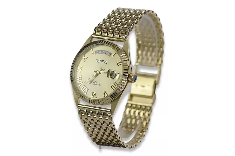 Gold men's watch Geneve ★ zlotychlopak.pl ★ Gold purity 585 333 Low Price!