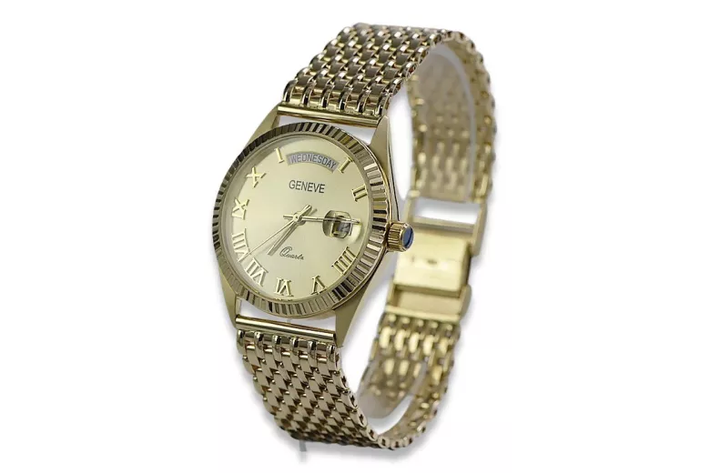 Złoty zegarek z bransoletą męski 14k 585 Geneve mw013ydg&mbw013y