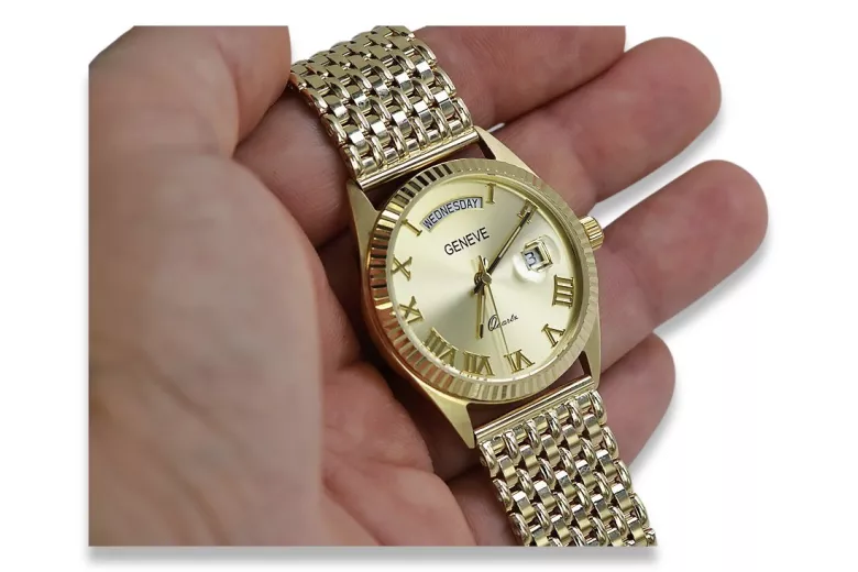 Gold men's watch Geneve ★ zlotychlopak.pl ★ Gold purity 585 333 Low Price!