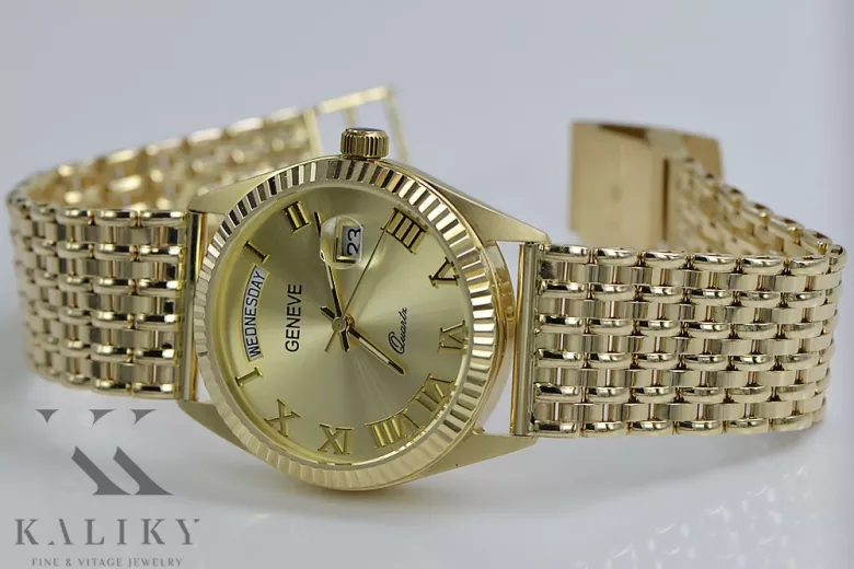 Auksinis laikrodis su vyrų apyranka 14k 585 Geneve mw013ydg&mbw013y